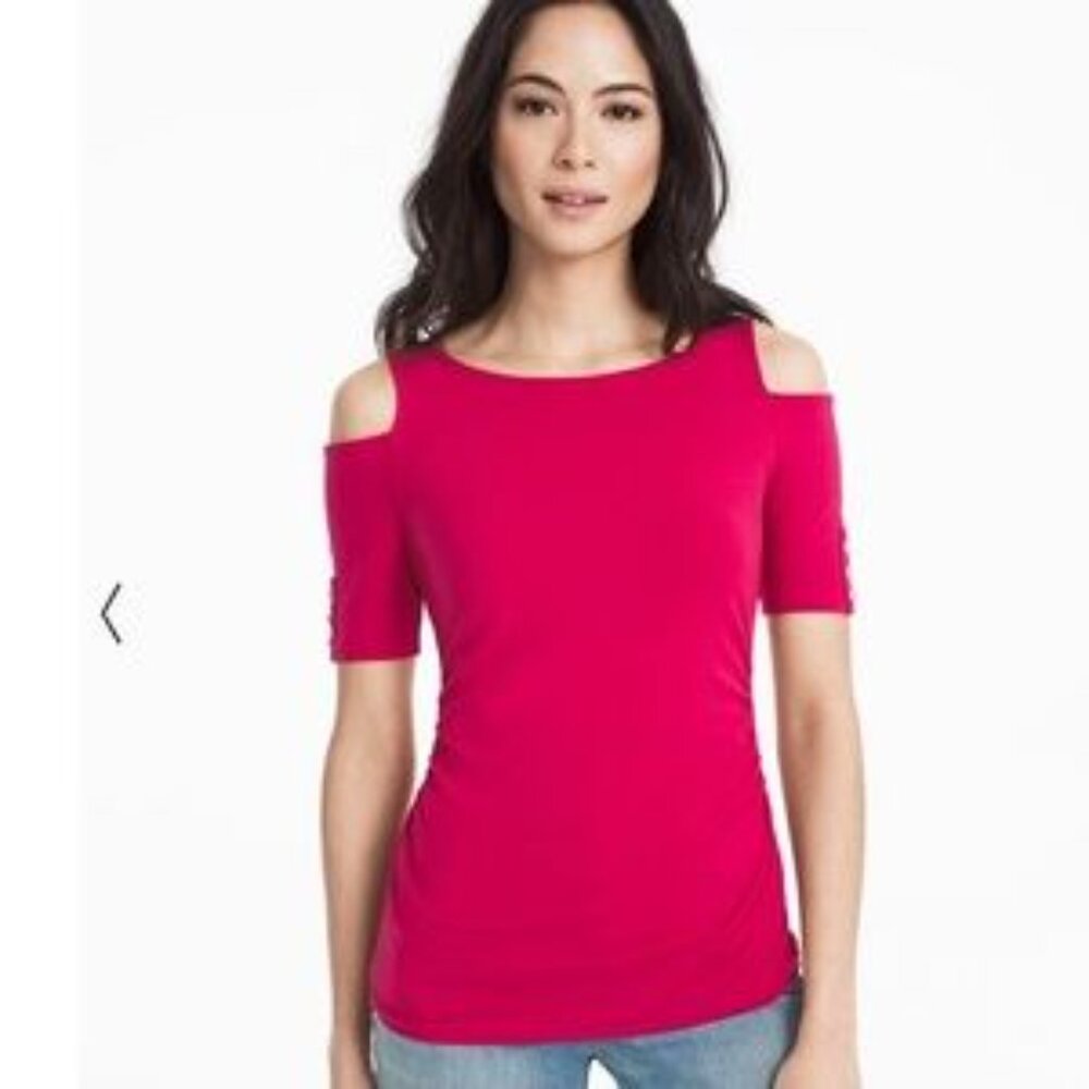 WHBM-Rio Elbow Sleeve Cold Shoulder in Dark Pink Top-Size M